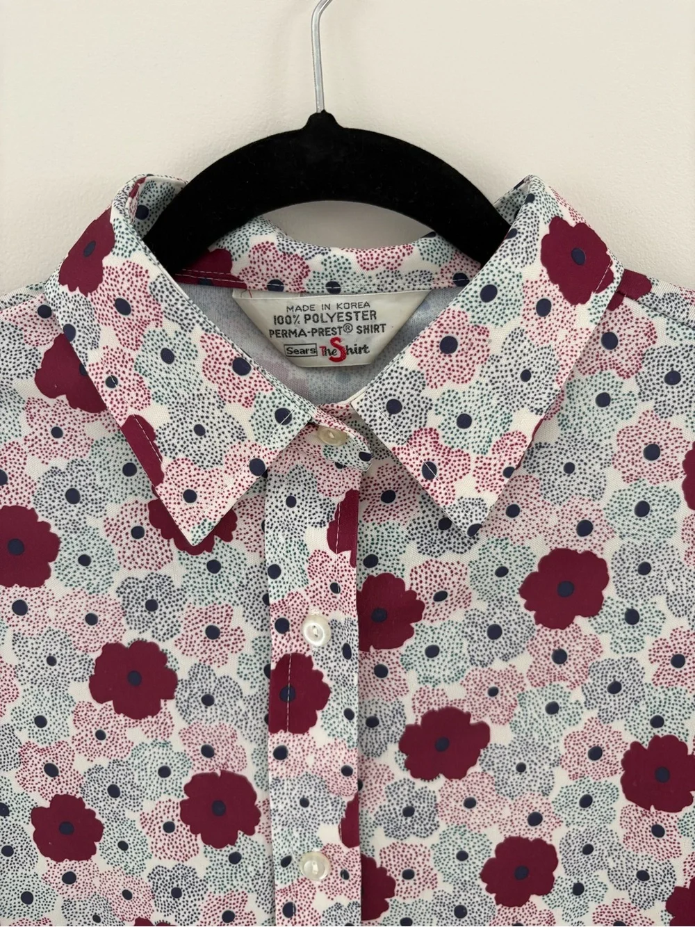 Vintage Polyester Floral Print Button Up Shirt 1970s - Picture 6 of 6